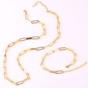 Chic gold paperclip link necklace and bracelet set with adjustable lobster clasps