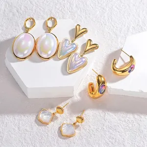 Elegant Drop Earrings Stainless Steel Iridescent Heart Shell Artificial Pearl Fashion Jewelry With Stainless Steel Earring Post