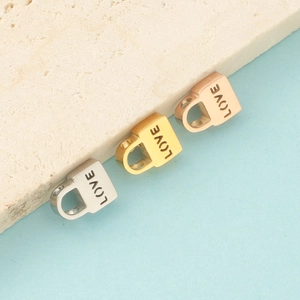 Hollow Love lock charms in silver, gold, and rose gold stainless steel for DIY necklaces
