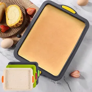 Brownie Baking Pan Rectangular Silicone Cake Mold Non Stick Flexible Sheet With Handles For DIY Bread Home Kitchen