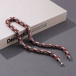Red and silver 8mm stainless steel king chain hip hop necklace with lobster clasp