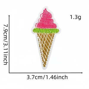 Detailed size view of pink ice cream embroidered patch with dimensions 7.9cm x 3.7cm
