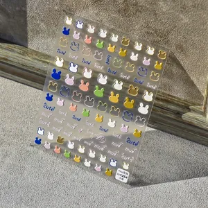 5D relief rabbit nail stickers featuring cute cartoon designs and glitter accents