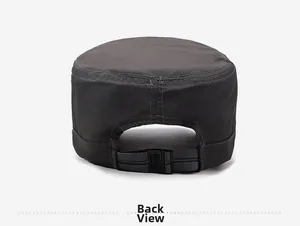 Back view of dark grey lightweight sun hat showing adjustable strap and quick-dry fabric