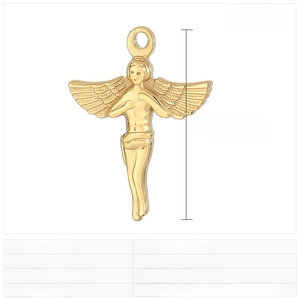 Détail macro du pendentif ange en acier inoxydable avec dimensions 25x20mm et le poids