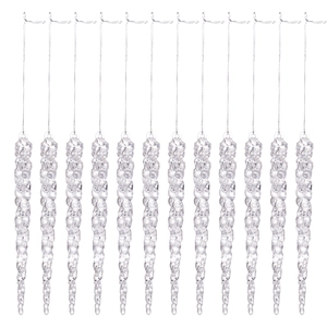 Set of 12 clear acrylic icicle ornaments for Christmas tree decoration with silver strings