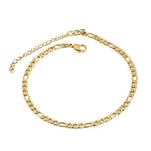 Gold-plated Figaro butterfly anklet with 18K finish and lobster clasp on white background