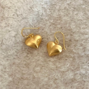 Minimalist 925 sterling silver golden heart stud earrings with matte brushed finish