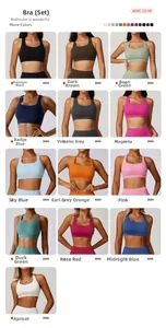 Griglia che mostra tredici colori vivaci di un reggiseno sportivo con dorso a vogatore