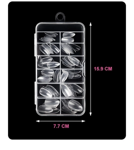 Dimensions of the transparent 10-grid nail storage box for almond press-on nail tips