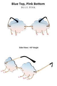 Lunettes de soleil nuage sans monture avec verres dégradés bleu-rose et pendentifs