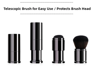 Detail view of the four-stage retractable makeup brush showing adjustable soft bristles