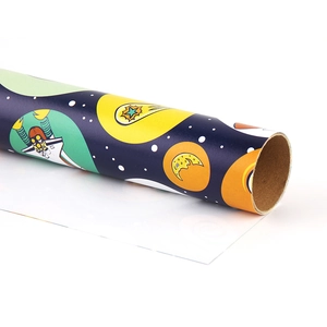 Space-themed thick cartoon gift wrapping paper roll with astronauts and spaceships
