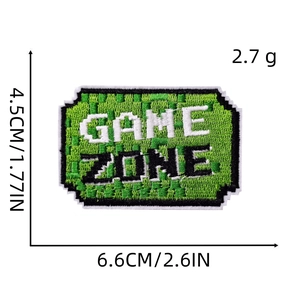 Macro shot of Game Zone pixel patch with 6.6cm width and 4.5cm height measurements