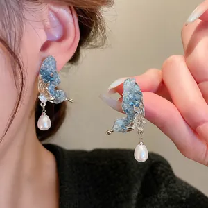 Boucles D'oreilles Papillon Avec Tige En Argent Cristal Coloré Fausse Künstliche Perle Bijoux Élégants Pour Femmes