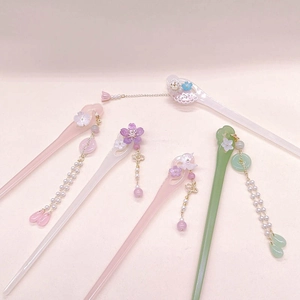 Elegant set of 5 acetic acid flower hair pins with tassels in pastel macaron colors