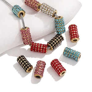 Full Rhinestone Spacer Beads 18K Gold Plated Stainless Steel Large Hole Cylindrical Beads For DIY Jewelry Making