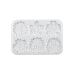 Molde de silicona de 6 cavidades florales para joyería de resina y colgantes DIY