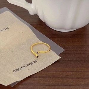 Minimalist 925 silver adjustable gold ring featuring two elegant black zircon accents