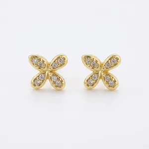 Elegant gold bow earrings with cubic zirconia butterfly design made of brass and crystals