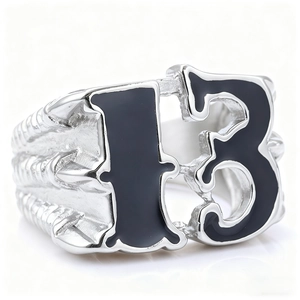 Bague rétro en acier inoxydable 316 griffe de dragon avec chiffre 13 en émail noir