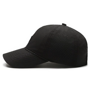 Men's breathable black summer baseball cap with perforated quick-dry fabric for sun protection