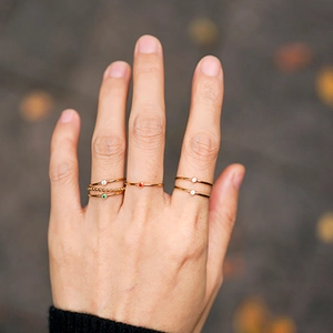 Minimalist 18K gold plated stainless steel stacked rings set with colorful birthstones