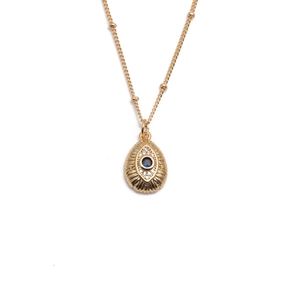 Collana a catena dorata con pendente a goccia occhio del male e zircone blu
