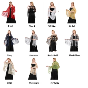 Elegant floral sequin embroidery shawls in various colors for weddings and parties