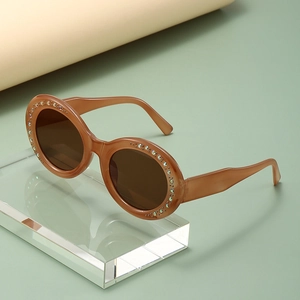 Oversized Round Sunglasses With Rhinestone Accents UV Protection PC Frame AC Lens Fashion Eyewear For Women
