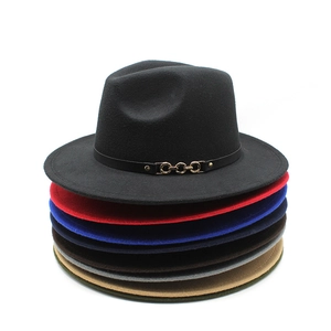 Classic Wide Brim Fedora Hat Vintage Felt Jazz Cap With Gold Chain Link And Leather Band British Style For Women Men