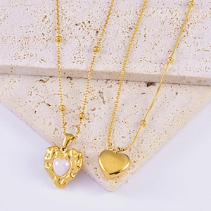 Heart Pendant Necklace Stainless Steel Mother Of Artificial Pearl Love Letter Engraved Clavicle Chain Jewelry For Women