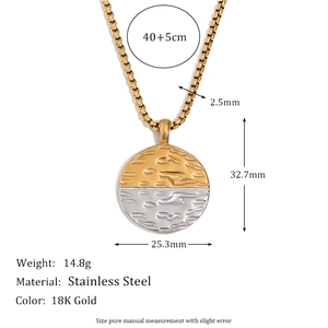 Detailed dimension guide for two-tone 18K gold plated stainless steel pendant necklace