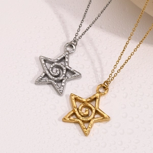 Star pendant necklaces in gold and silver finish with spiral pattern on water drops