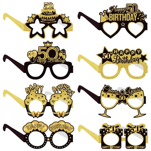 Black Gold Birthday Party Paper Glasses Set For Anniversary Celebration Decorative Cardstock Photography Props Eyewear Accessory