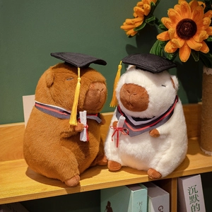 Adorable capybara plush toy in graduation cap and gown set for graduation gift