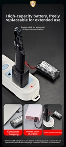 7.4V 700mAh Li-ion battery and USB cable showing PC and adapter charging methods