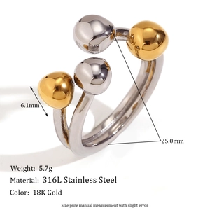 18K gold plated stainless steel open ring with two-tone circular flower design