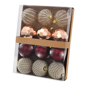 Set de 12 bolas de Navidad en color champán y oro rosa en caja de regalo con ventana