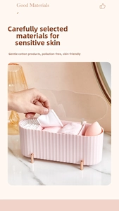Close-up of pink desktop organizer with four compartments and transparent dust cover