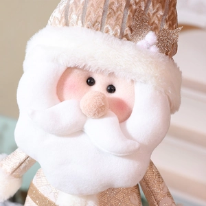 Champagne gold Santa plush doll with telescopic legs for Christmas home decoration