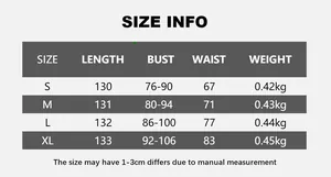 Detailed size chart with measurements for the sexy backless high slit bodycon evening dress