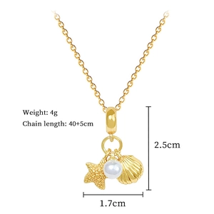 Detailed specs of starfish shell necklace with 4g weight and 40+5cm chain length