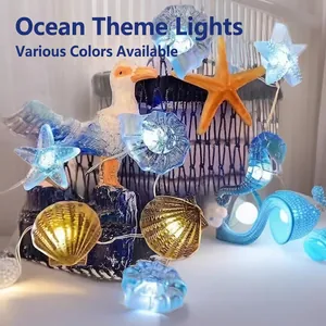 LED String Lights Ocean Marine Theme Starfish Seahorse Shell Plastic Copper Wire For Home Party Bedroom Decoration
