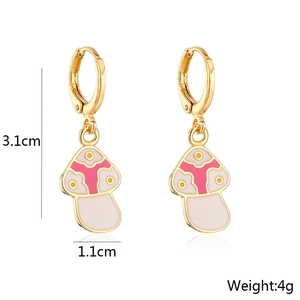 Detail showing dimensions of cute gold-plated mushroom earrings at 3.1cm height and 4g weight