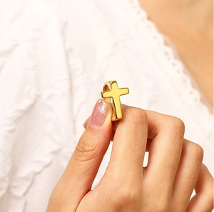 Minimalist 18k gold plated cross ring with a polished finish for elegant daily styling