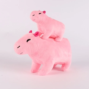 Pink Capybara plush toys set with a small one on top for kids New Year gift