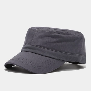 Detail of dark grey cotton cadet cap showing twill fabric texture and reinforced brim