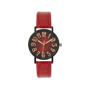 Montre en cuir crocodile rouge avec cadran dégradé et chiffres en or rose