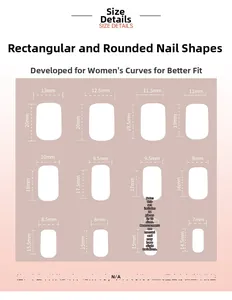Detailed size chart for press-on nails featuring 12 specific sizes in 24 piece set